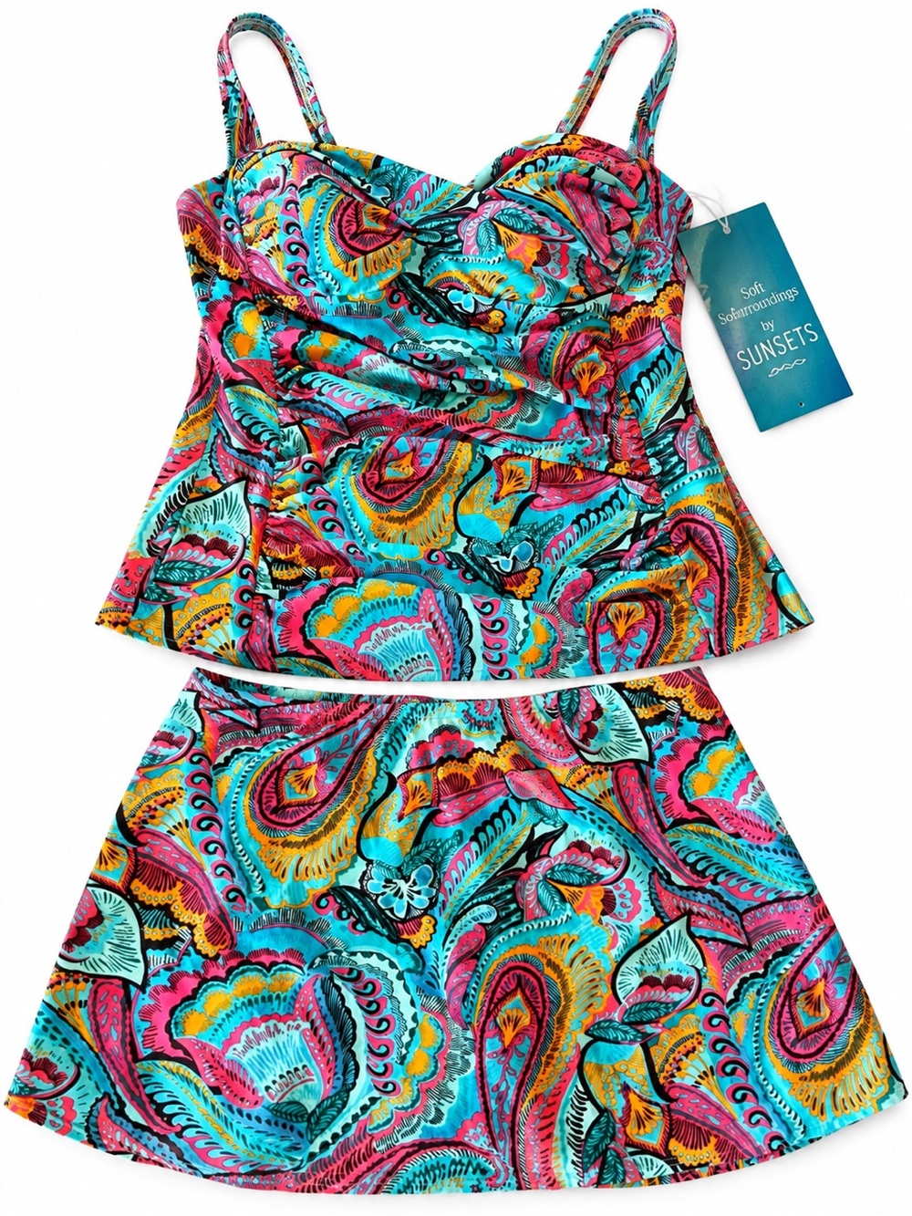 Soft Surroundings Swim by SUNSETS Tankini & Skirt Set XL Paisley NWT Beach Vacat